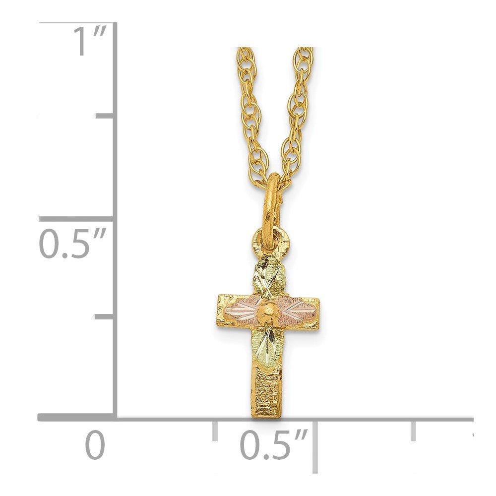 10k Tri-Color Gold Cross Pendant Necklace, 18 Inch Chain