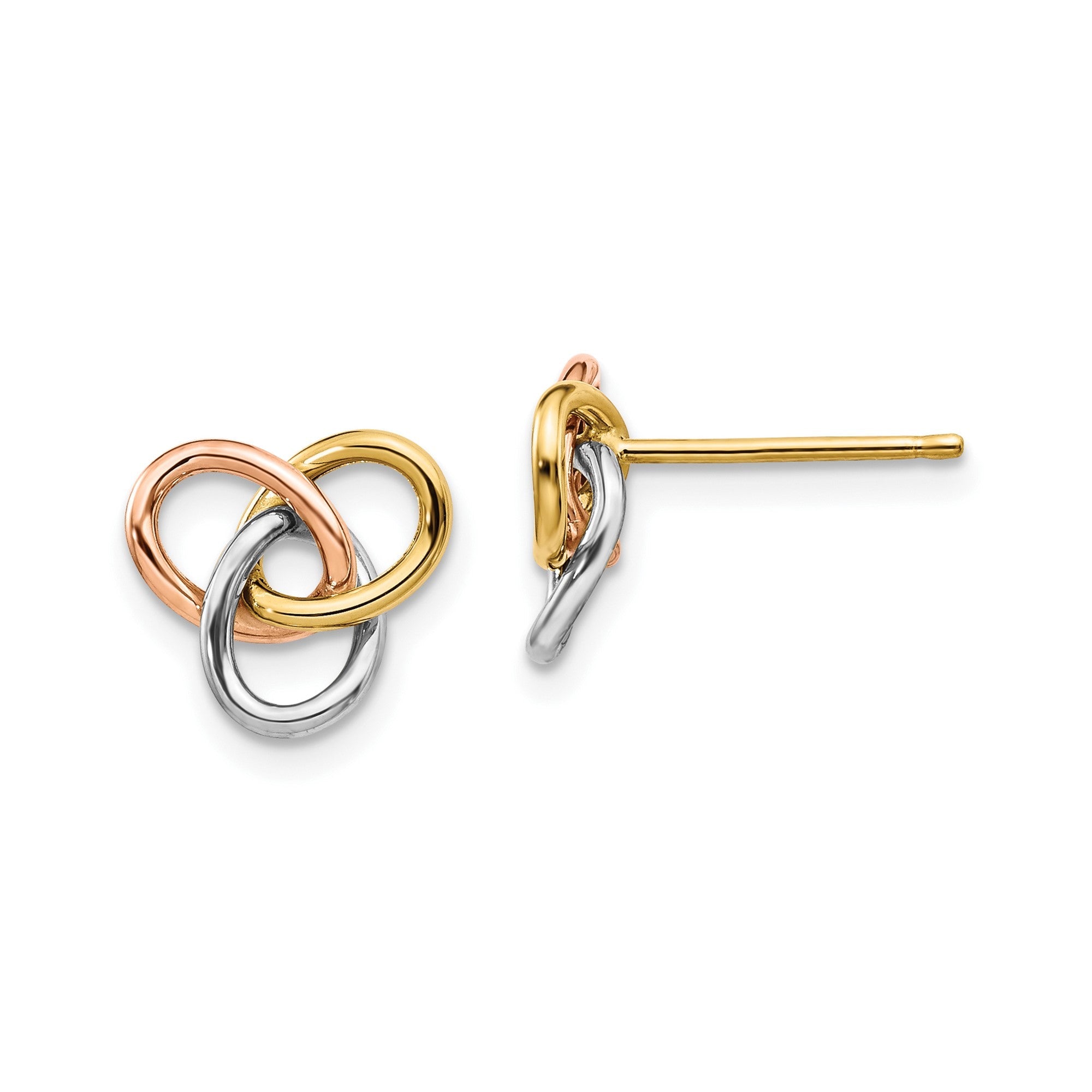 10K Tri color Gold Love knot Stud Post Earrings, 10mm - JewelryAffairs