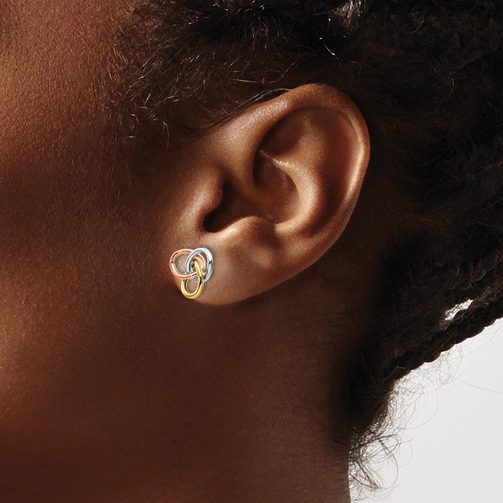 10K Tri color Gold Love knot Stud Post Earrings, 10mm - JewelryAffairs