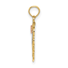 10K Two - Tone Real Solid Gold MOM Heart with Flower Charm Pendant - JewelryAffairs