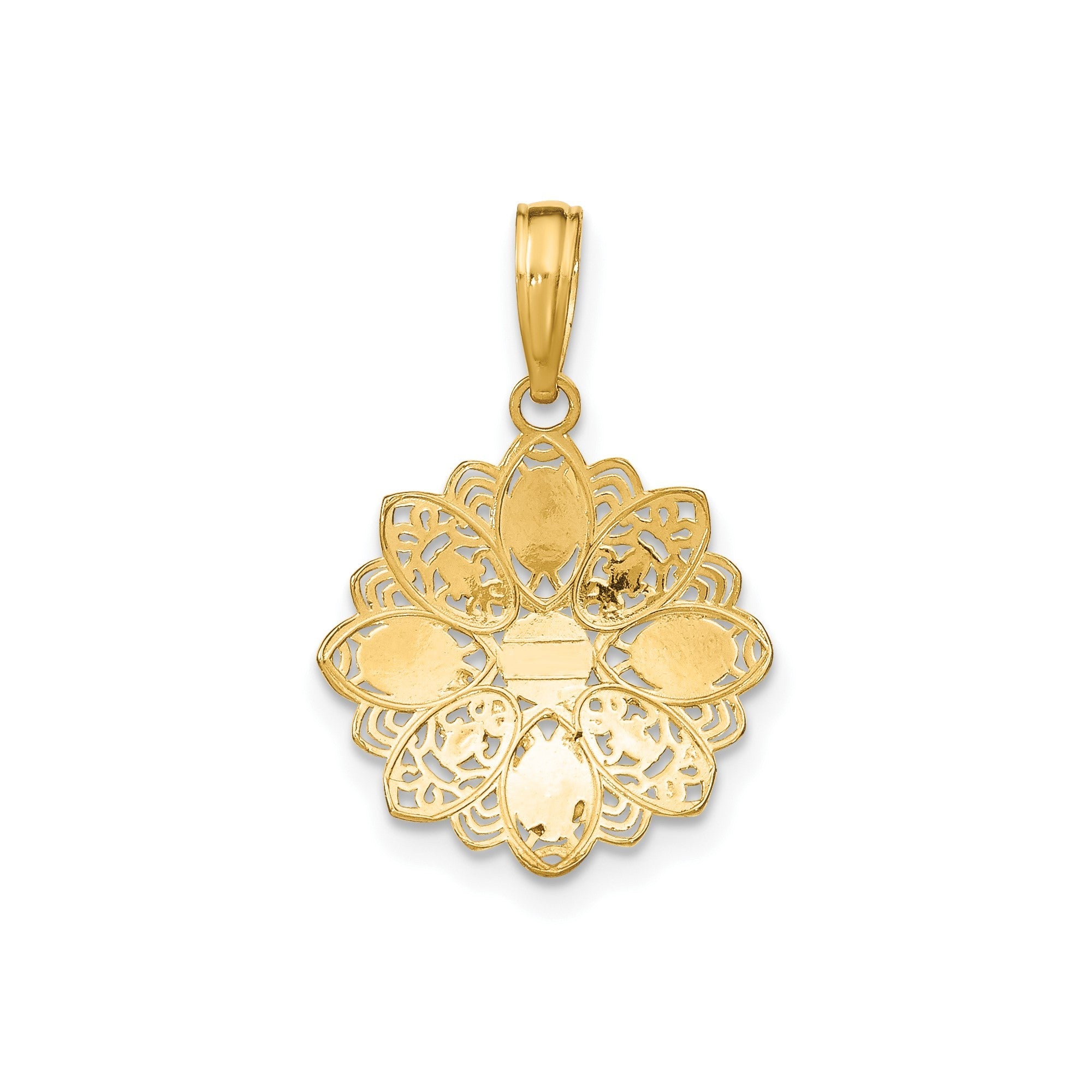 10K Yellow Gold and Rhodium Filigree Flower Pendant Charm, 16mm, Two - Tone - JewelryAffairs