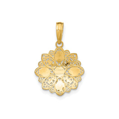 10K Yellow Gold and Rhodium Filigree Flower Pendant Charm, 16mm, Two - Tone - JewelryAffairs