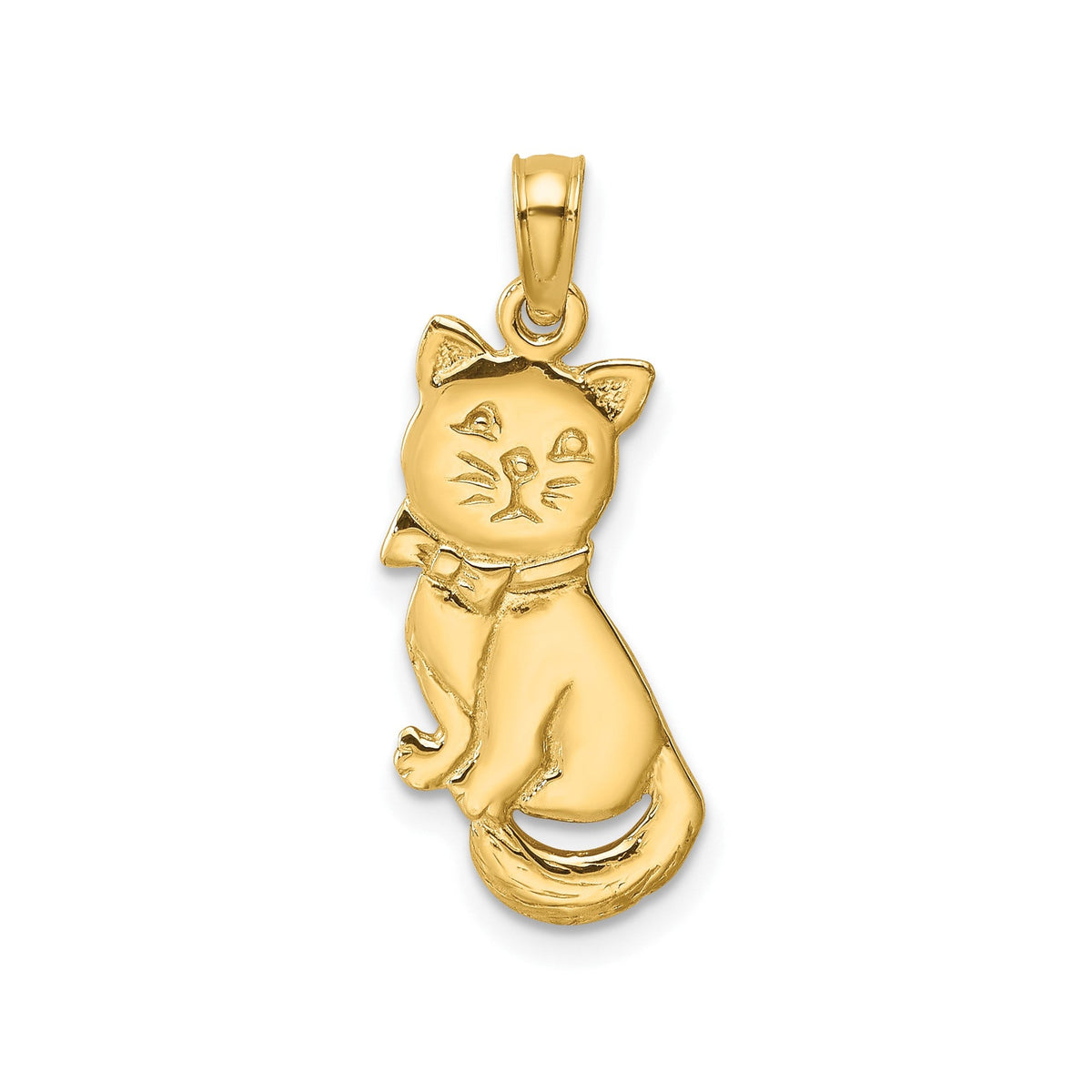 10k Yellow Gold Cat Charm Pendant, 24x9mm - JewelryAffairs