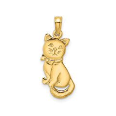 10k Yellow Gold Cat Charm Pendant, 24x9mm - JewelryAffairs