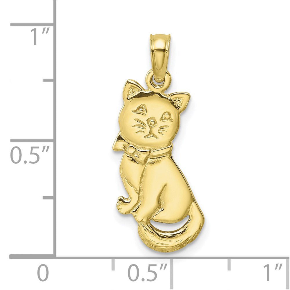 10k Yellow Gold Cat Charm Pendant, 24x9mm - JewelryAffairs
