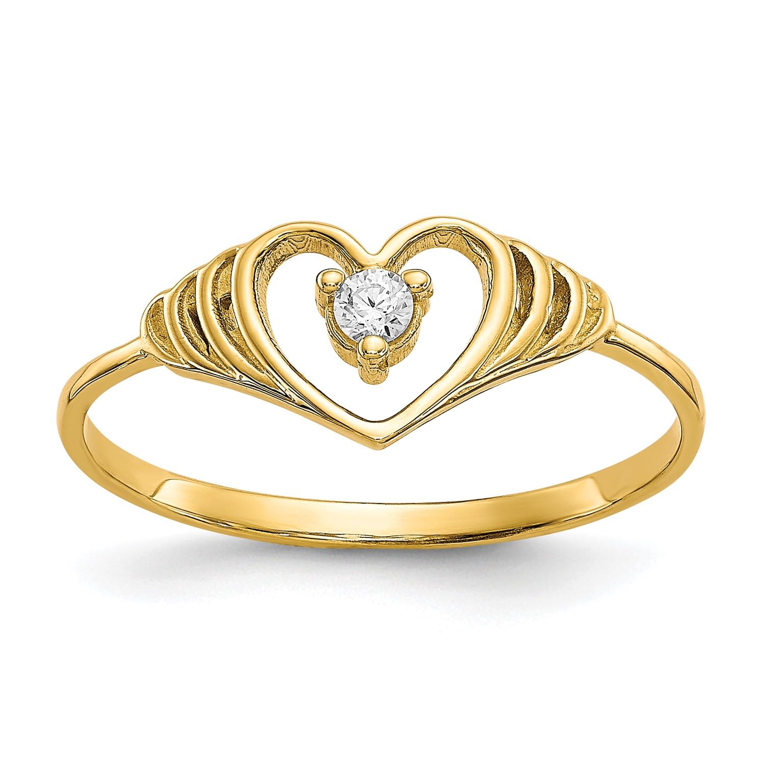10k Yellow Gold CZ Heart Ring, Size 6 - JewelryAffairs