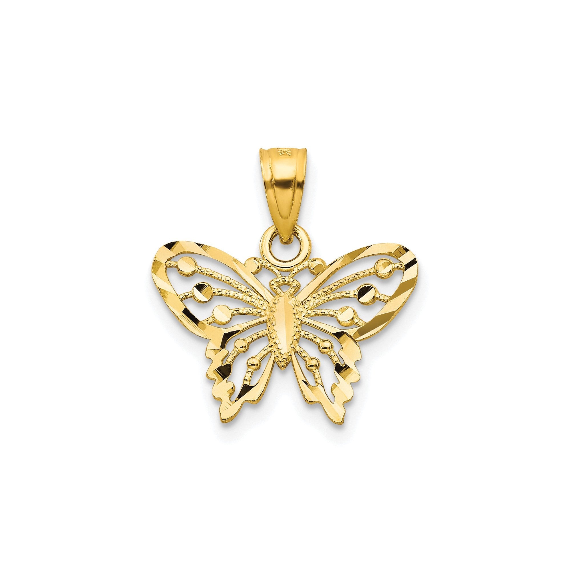 10k Yellow Gold Diamond - Cut Butterfly Charm Pendant, 18x16mm - JewelryAffairs