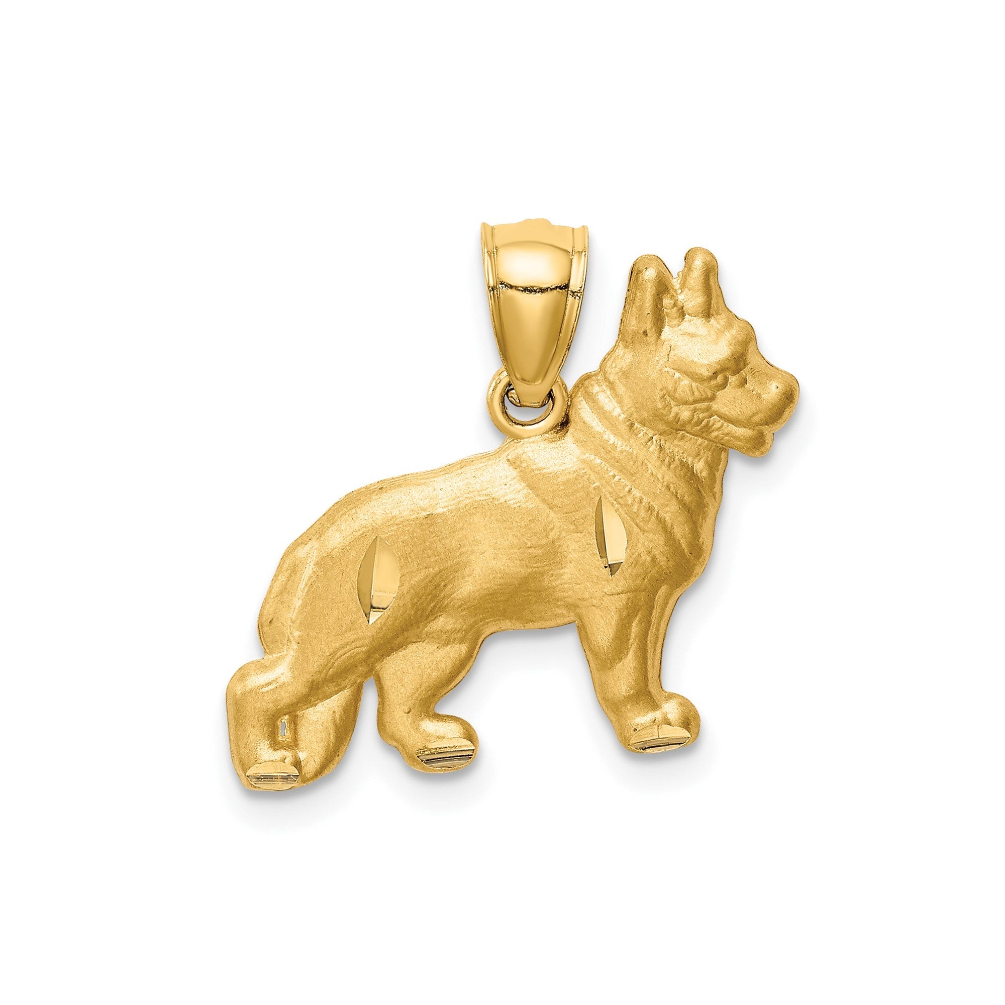 10k Yellow Gold Diamond - cut German Shepard Dog Pendant, 17X17mm - JewelryAffairs
