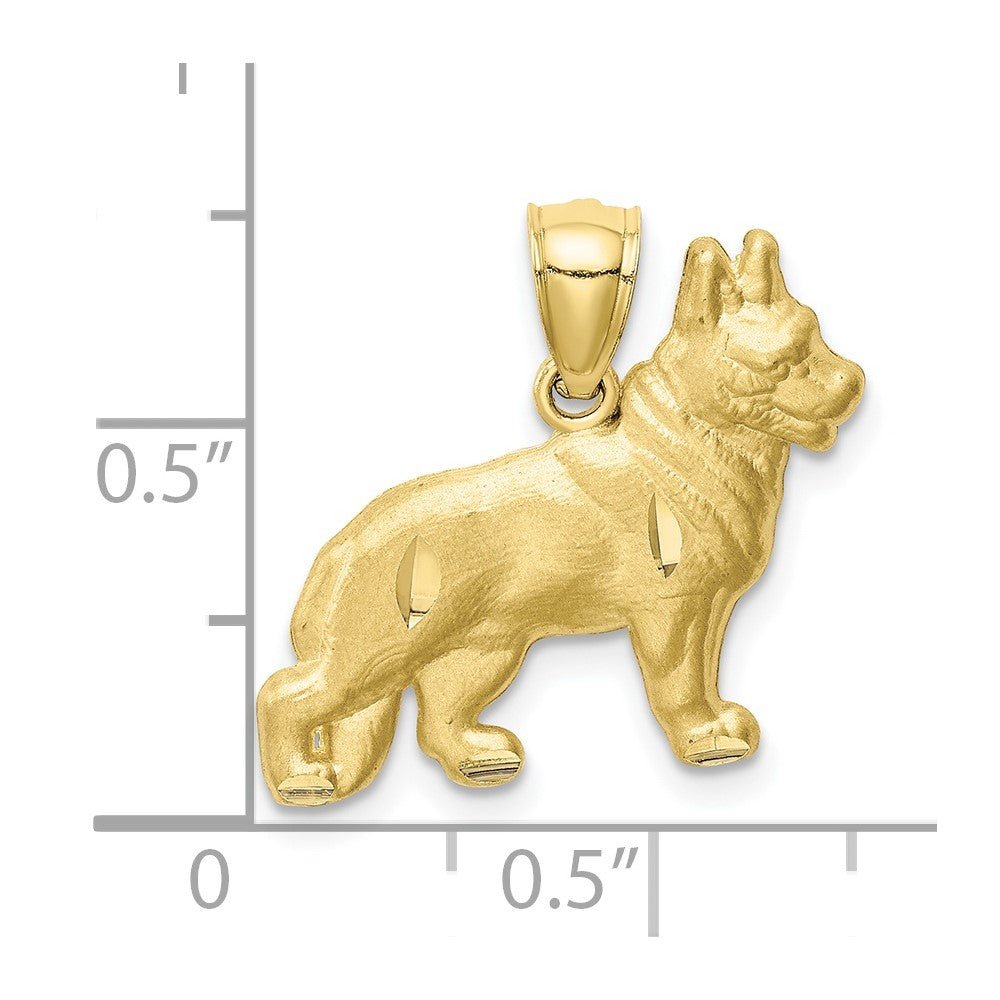 10k Yellow Gold Diamond - cut German Shepard Dog Pendant, 17X17mm - JewelryAffairs