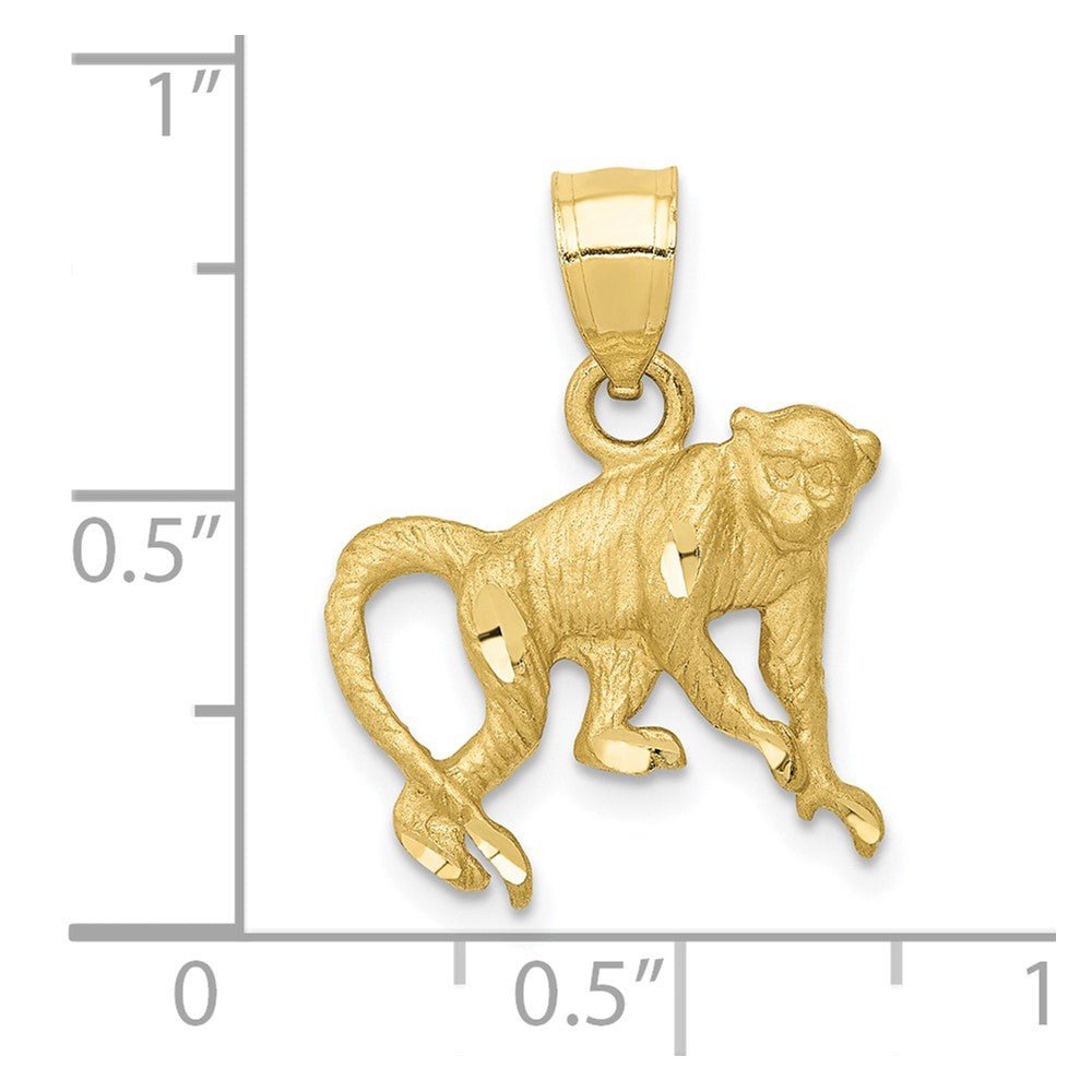 10k Yellow Gold Diamond Cut Monkey Pendant, 22x17mm - JewelryAffairs