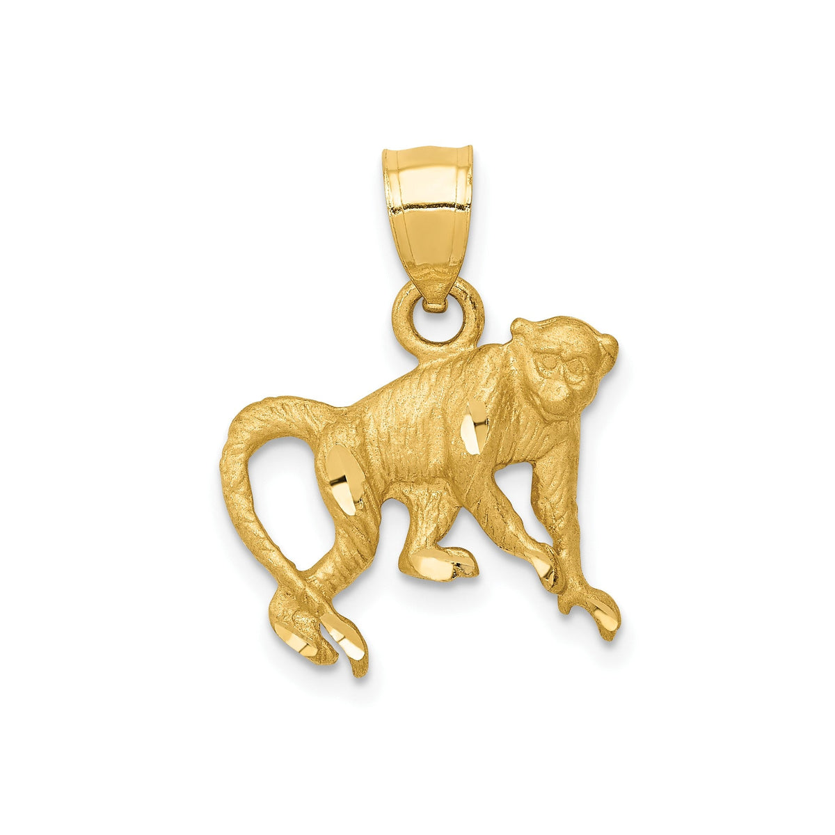 10k Yellow Gold Diamond Cut Monkey Pendant, 22x17mm - JewelryAffairs