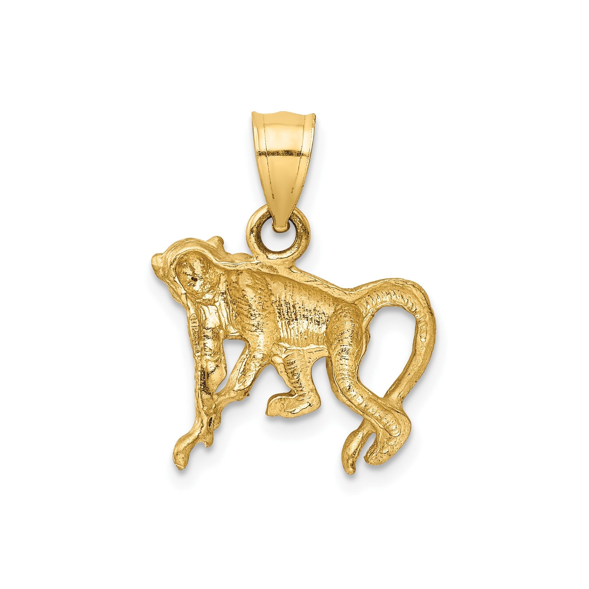 10k Yellow Gold Diamond Cut Monkey Pendant, 22x17mm - JewelryAffairs