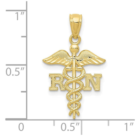 10k Yellow Gold Diamond-cut RN Registered Nurse Pendant, 24mm
