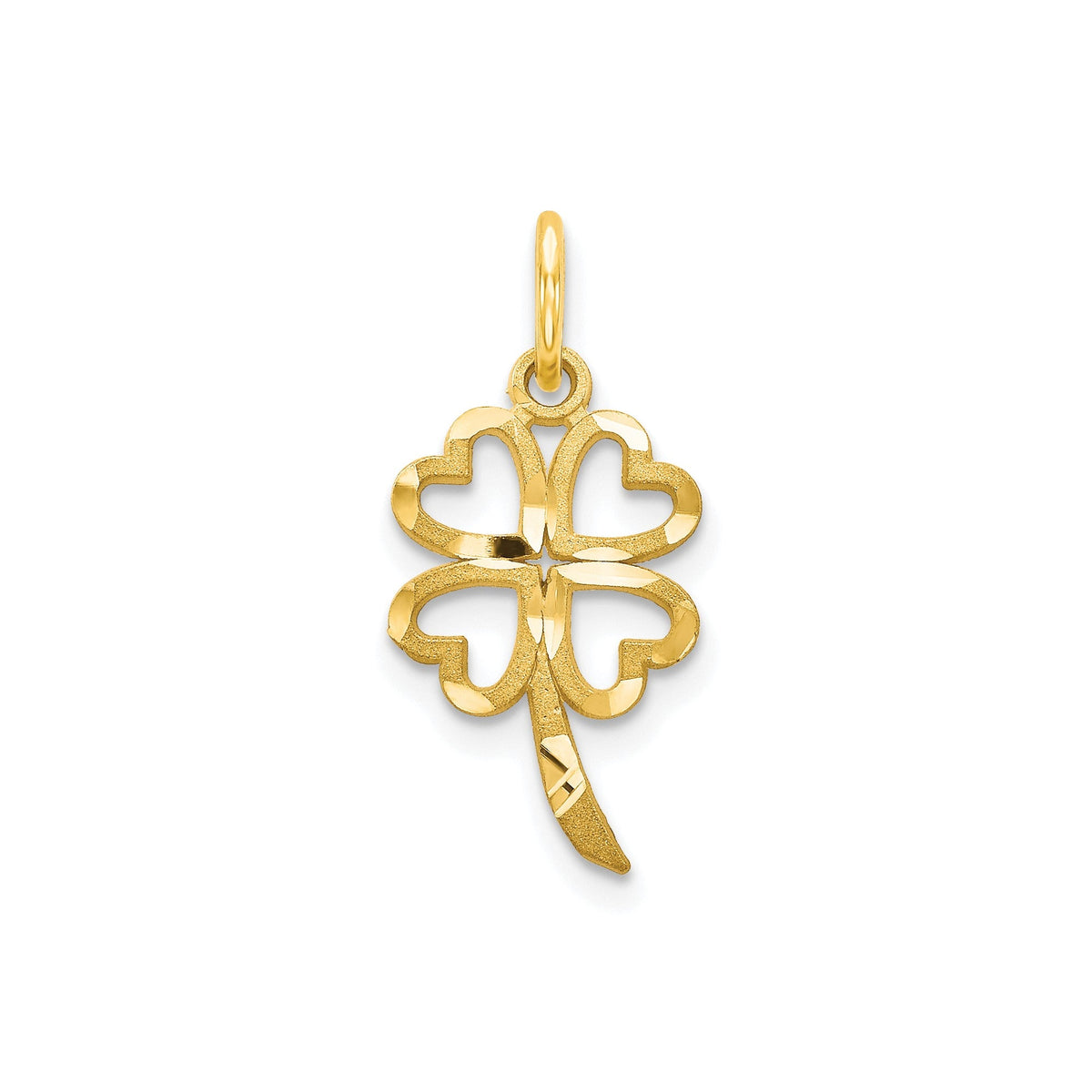 10K Yellow Gold Four Leaf Clover Charm Pendant, Heart Design, 20mm x 10mm - JewelryAffairs
