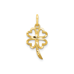 10K Yellow Gold Four Leaf Clover Charm Pendant, Heart Design, 20mm x 10mm - JewelryAffairs