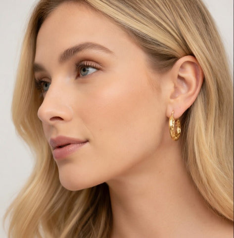 10k Yellow Gold Greek Key Pattern Round Hoop Earrings , Diameter 18mm