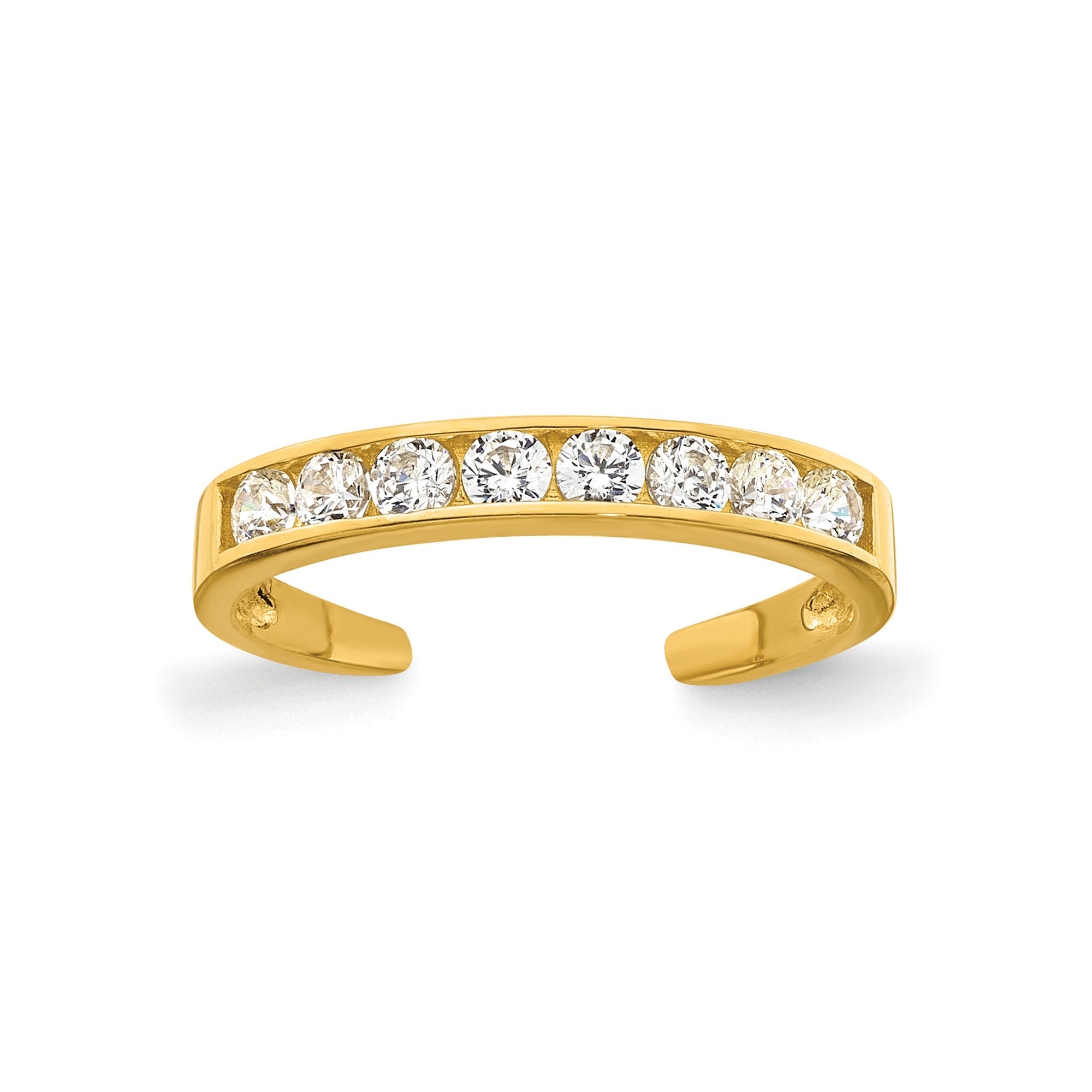 10k Yellow Gold High Polished Channel - set White CZ Toe Ring - JewelryAffairs
