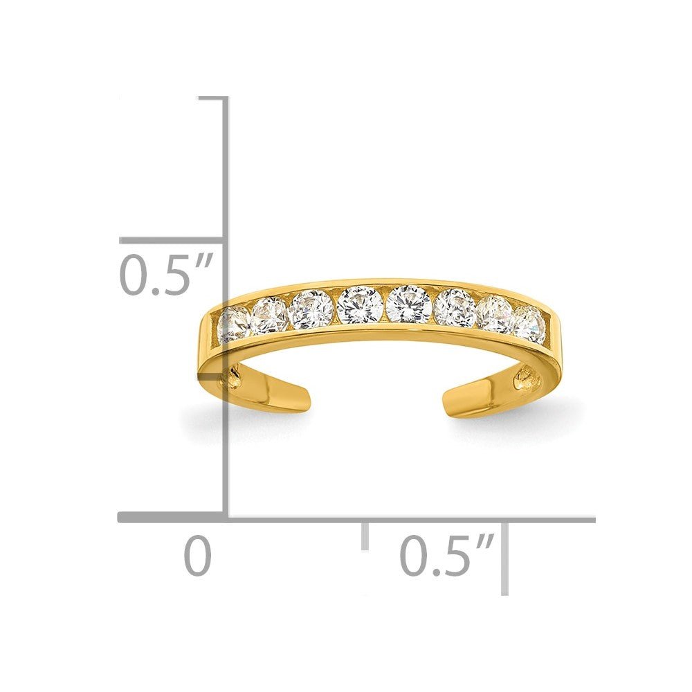 10k Yellow Gold High Polished Channel - set White CZ Toe Ring - JewelryAffairs