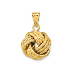 10K Yellow Gold Love Knot Pendant, Textured Design, 16mm - JewelryAffairs