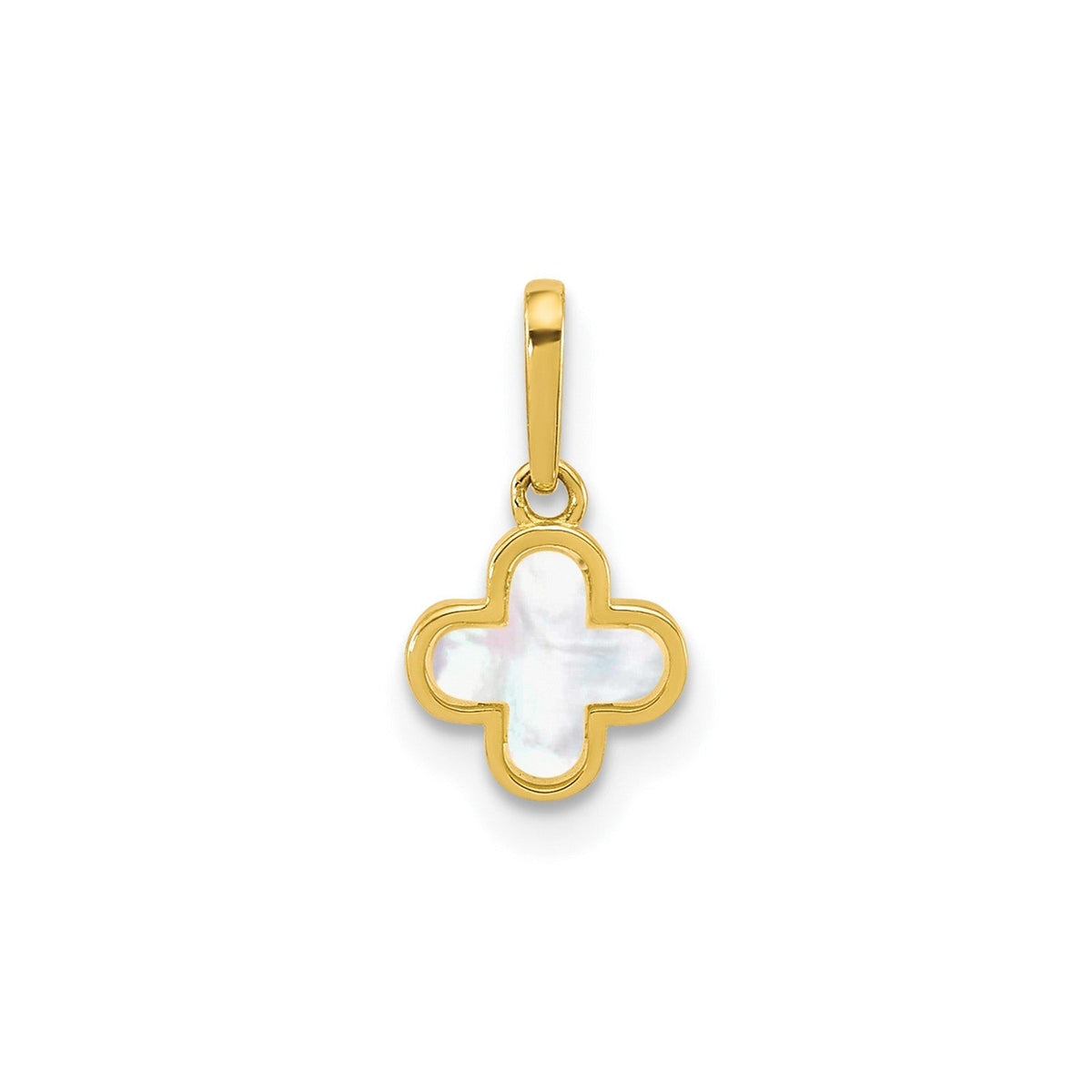 10k Yellow Gold Mother of Pearl Clover Cross Pendant, 7x7mm - JewelryAffairs