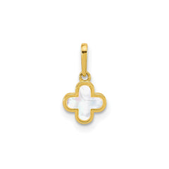 10k Yellow Gold Mother of Pearl Clover Cross Pendant, 7x7mm - JewelryAffairs