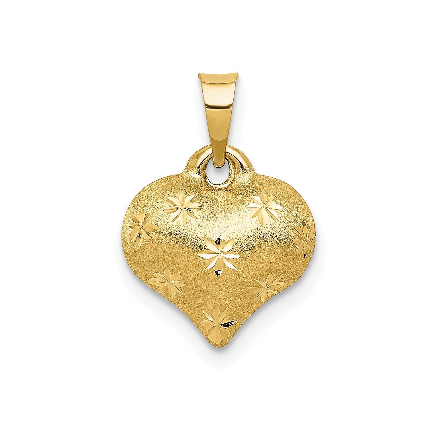 10K Yellow Gold Polished and Satin 3 - D Puffed Heart Pendant, 16x11mm - JewelryAffairs