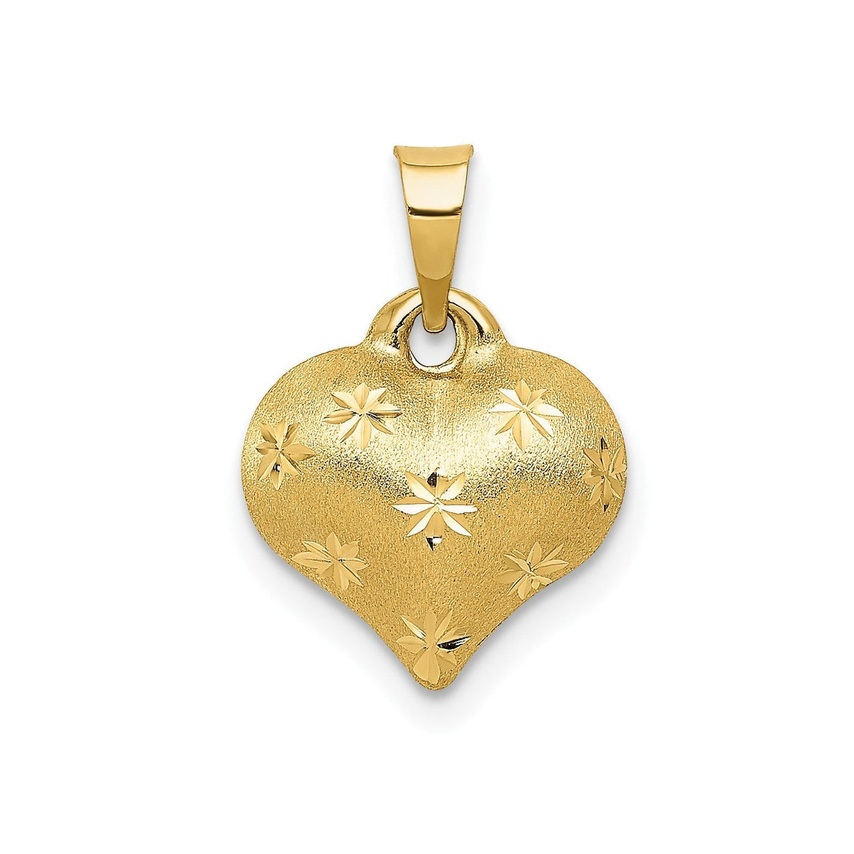 10K Yellow Gold Polished and Satin 3 - D Puffed Heart Pendant, 16x11mm - JewelryAffairs