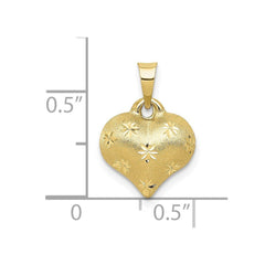 10K Yellow Gold Polished and Satin 3 - D Puffed Heart Pendant, 16x11mm - JewelryAffairs