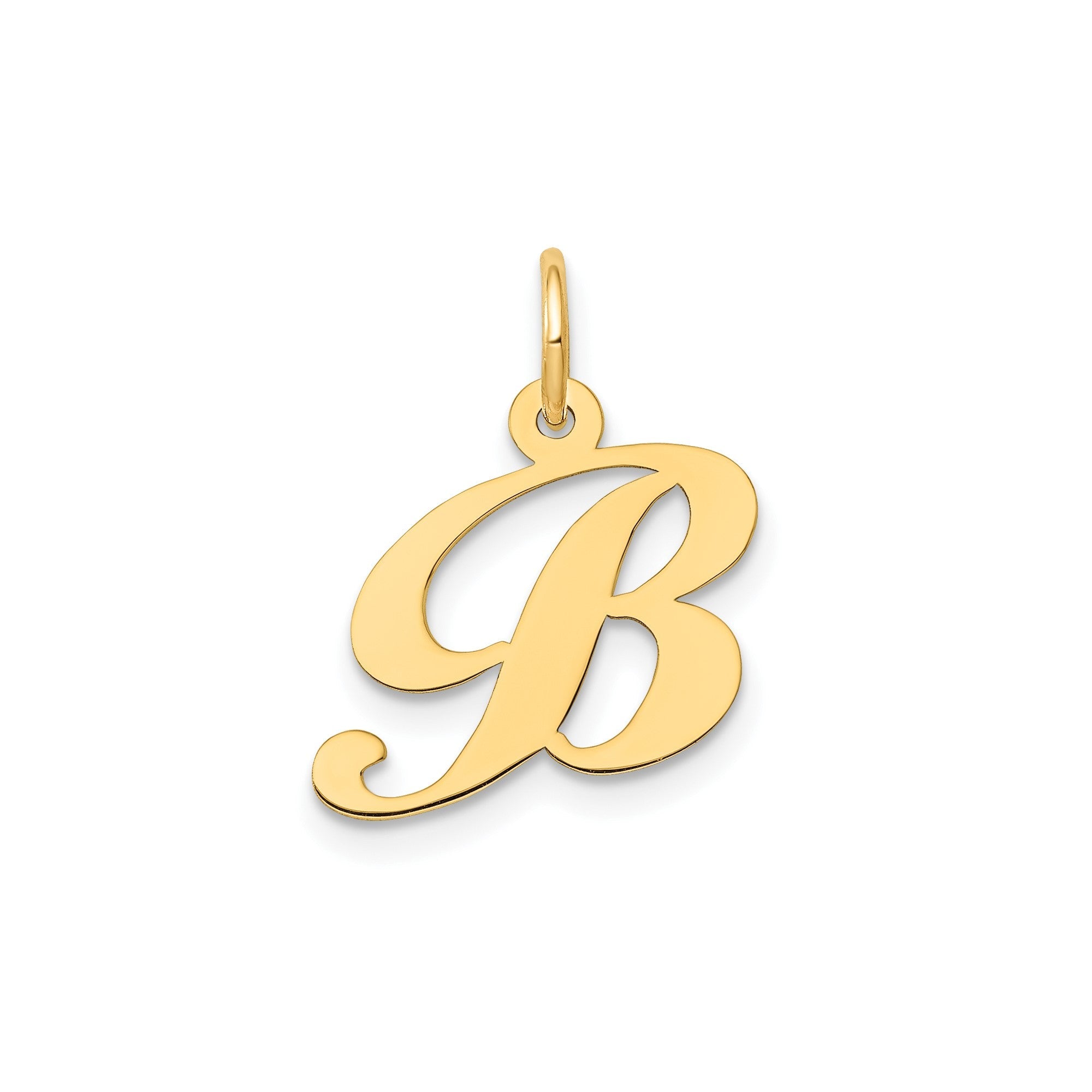 10K Yellow Gold Small Fancy Script Letter Initial Charm Pendant, 16x15mm - JewelryAffairs