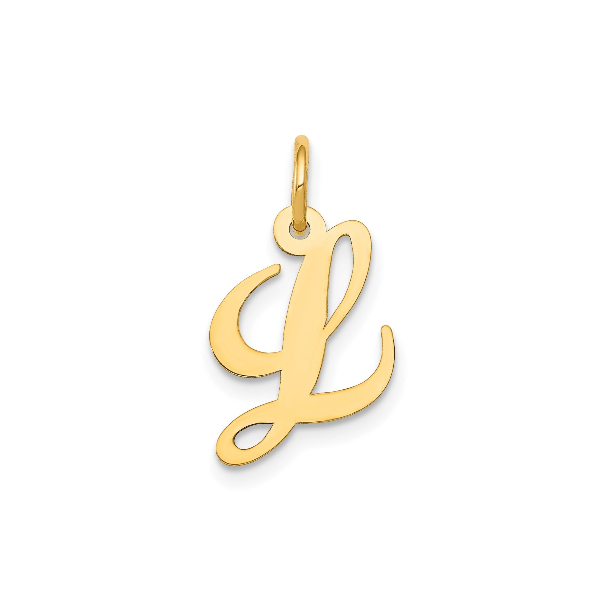 10K Yellow Gold Small Fancy Script Letter Initial Charm Pendant, 16x15mm - JewelryAffairs