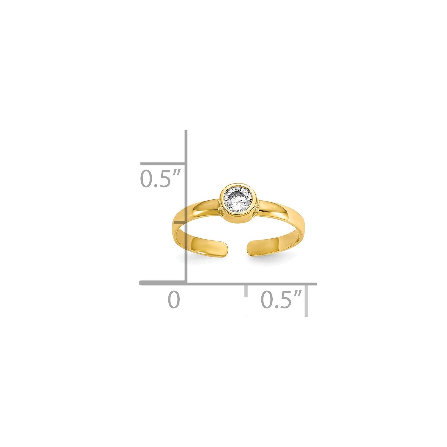 10K Yellow Real Solid Gold CZ Stone Toe Ring - JewelryAffairs