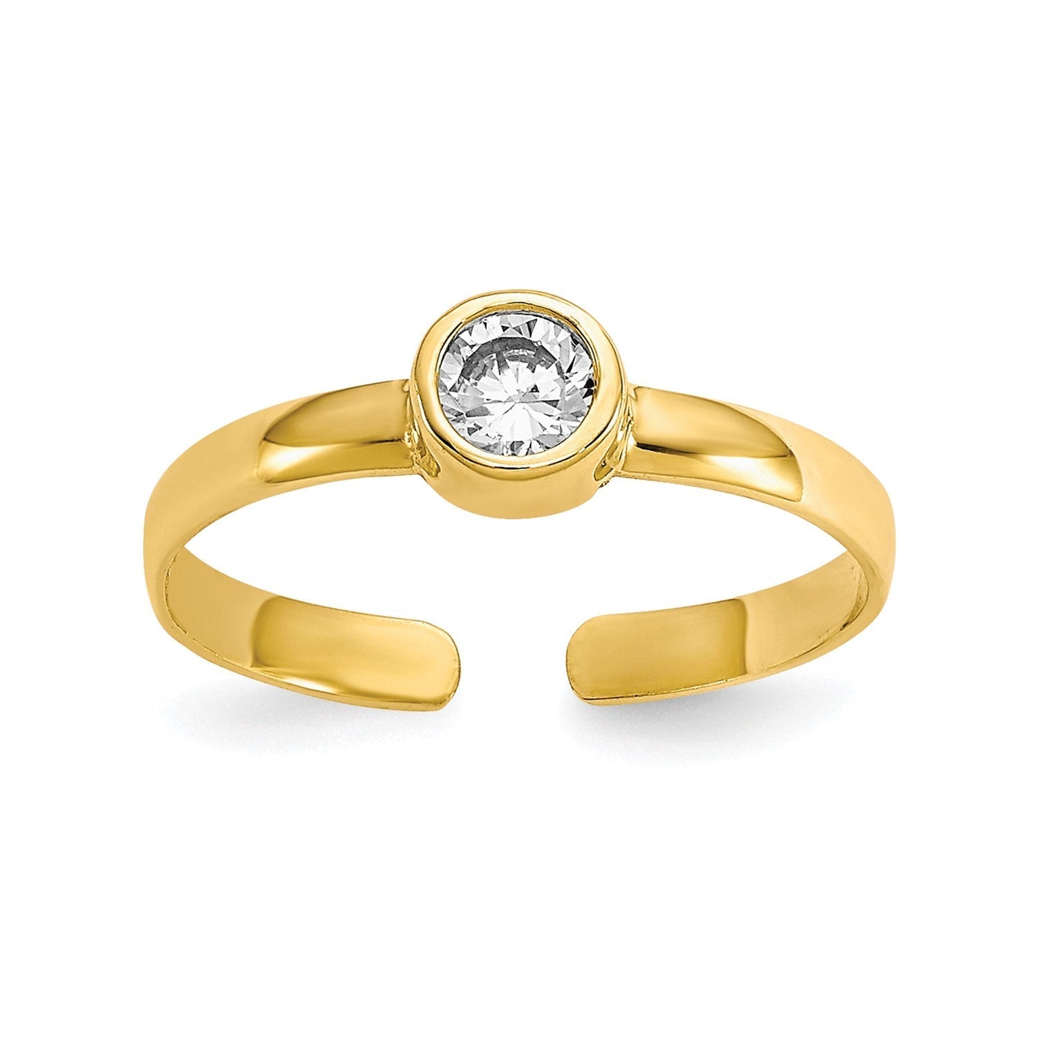 10K Yellow Real Solid Gold CZ Stone Toe Ring - JewelryAffairs