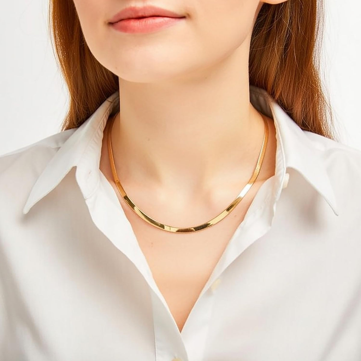 10k Yellow Solid Gold Imperial Herringbone Chain Necklace, 3.8mm - JewelryAffairs
