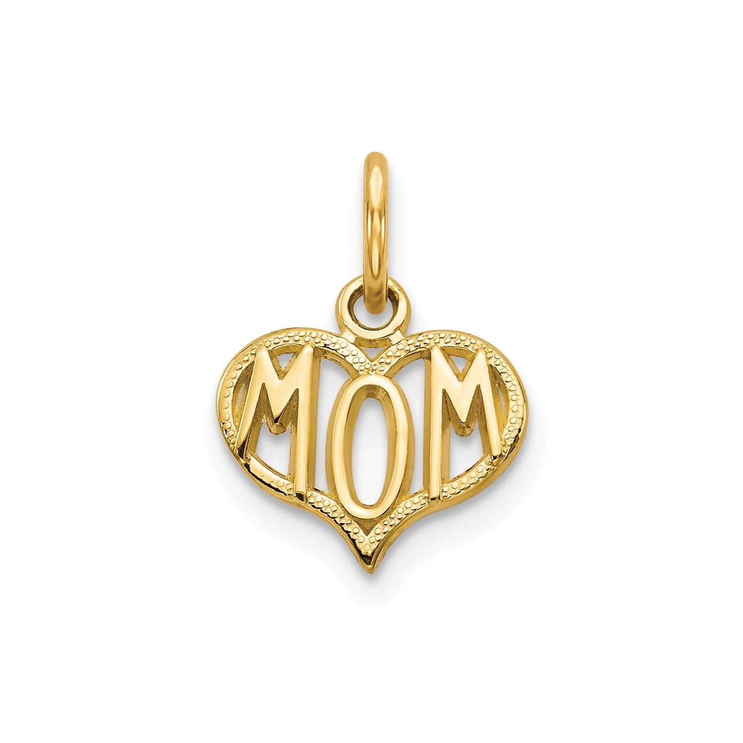 10k Yellow Gold Mom Heart Charm Pendant, 15x11mm