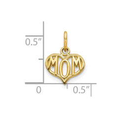 10k Yellow Gold Mom Heart Charm Pendant, 15x11mm