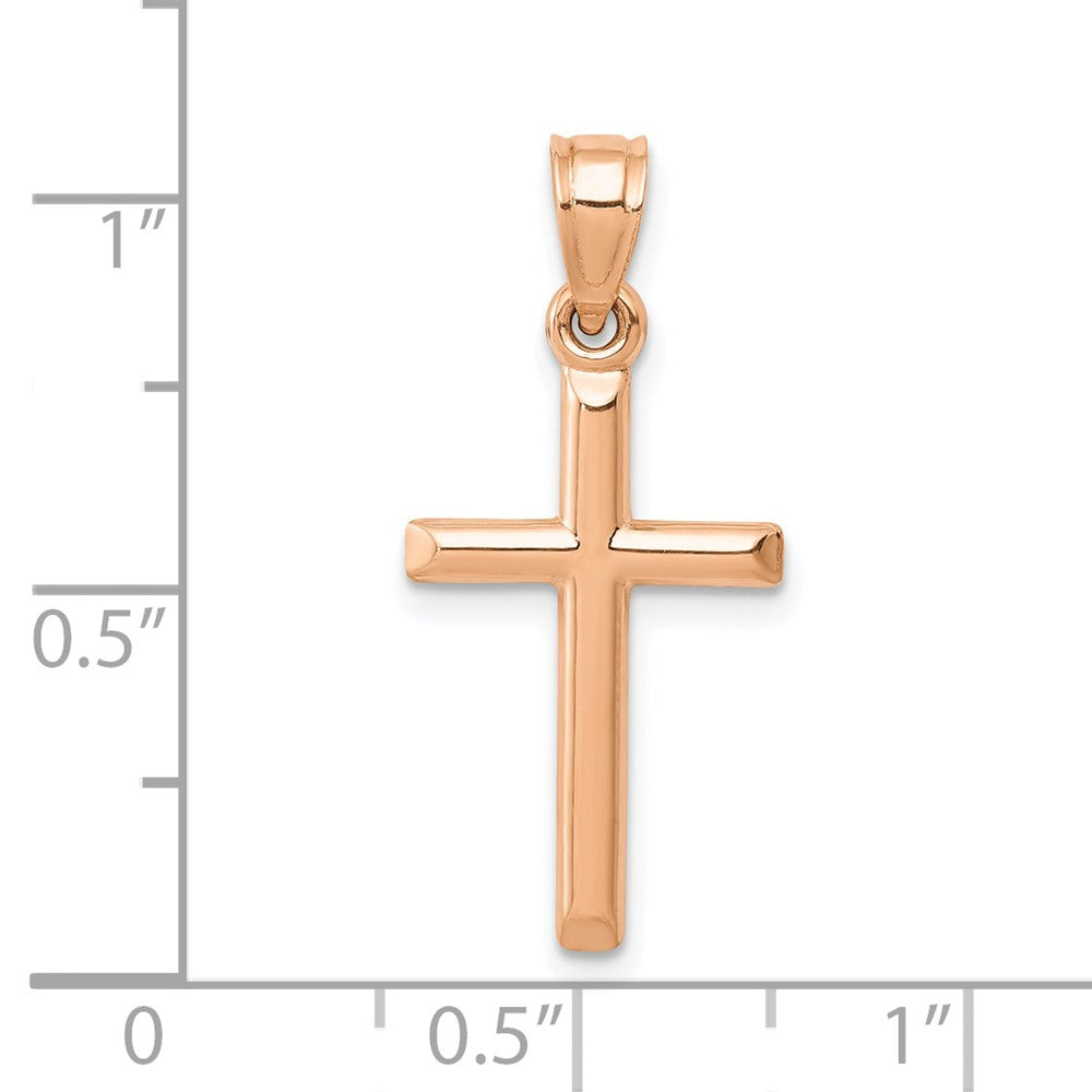 14k Real Rose Gold High Polished Cross Pendant Charm, 25x12mm