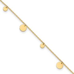 14K Real Solid Yellow Gold High Polished Circles Charm 9 to 10 Adjustable Anklet