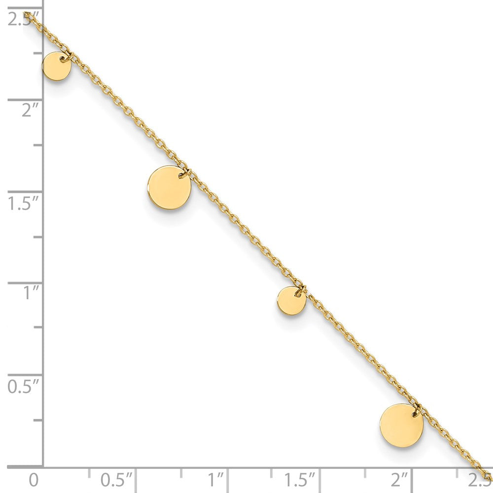 14K Real Solid Yellow Gold High Polished Circles Charm 9 to 10 Adjustable Anklet