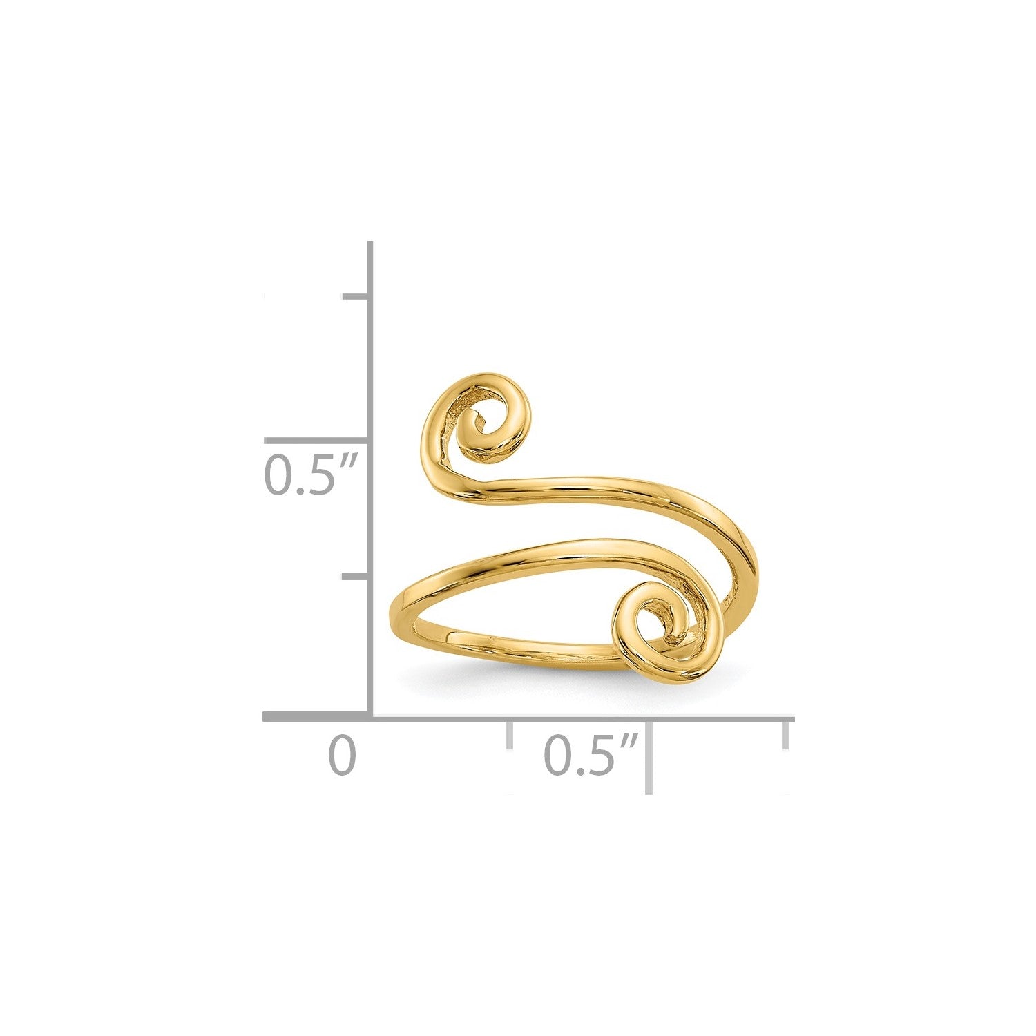 14K Real Solid Yellow Gold Swirl Toe Summer Ring