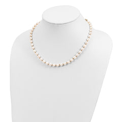 14K Real Yellow Gold 6-7mm White Near Round FW Cultured Pearl Bead Necklace