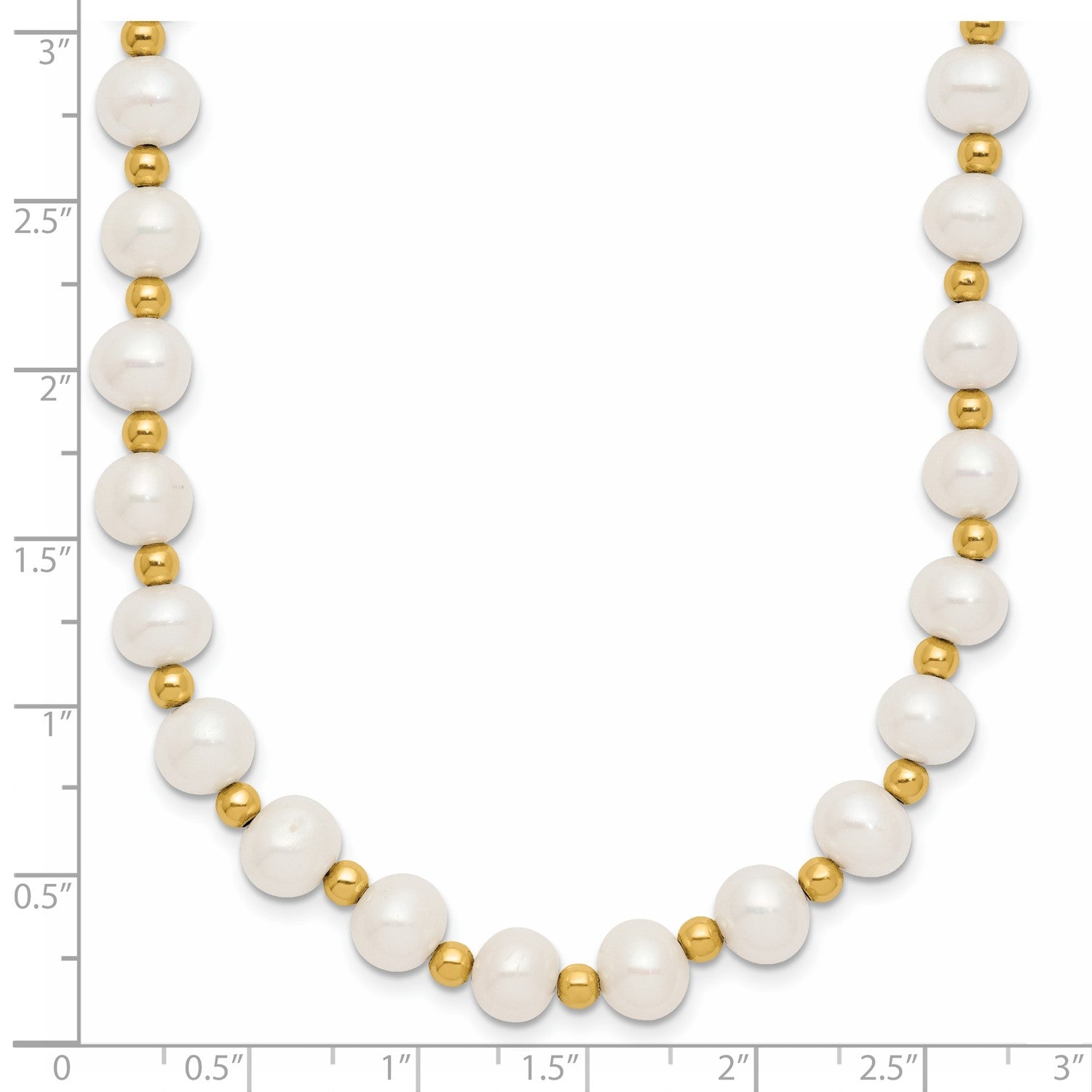 14K Real Yellow Gold 6-7mm White Near Round FW Cultured Pearl Bead Necklace