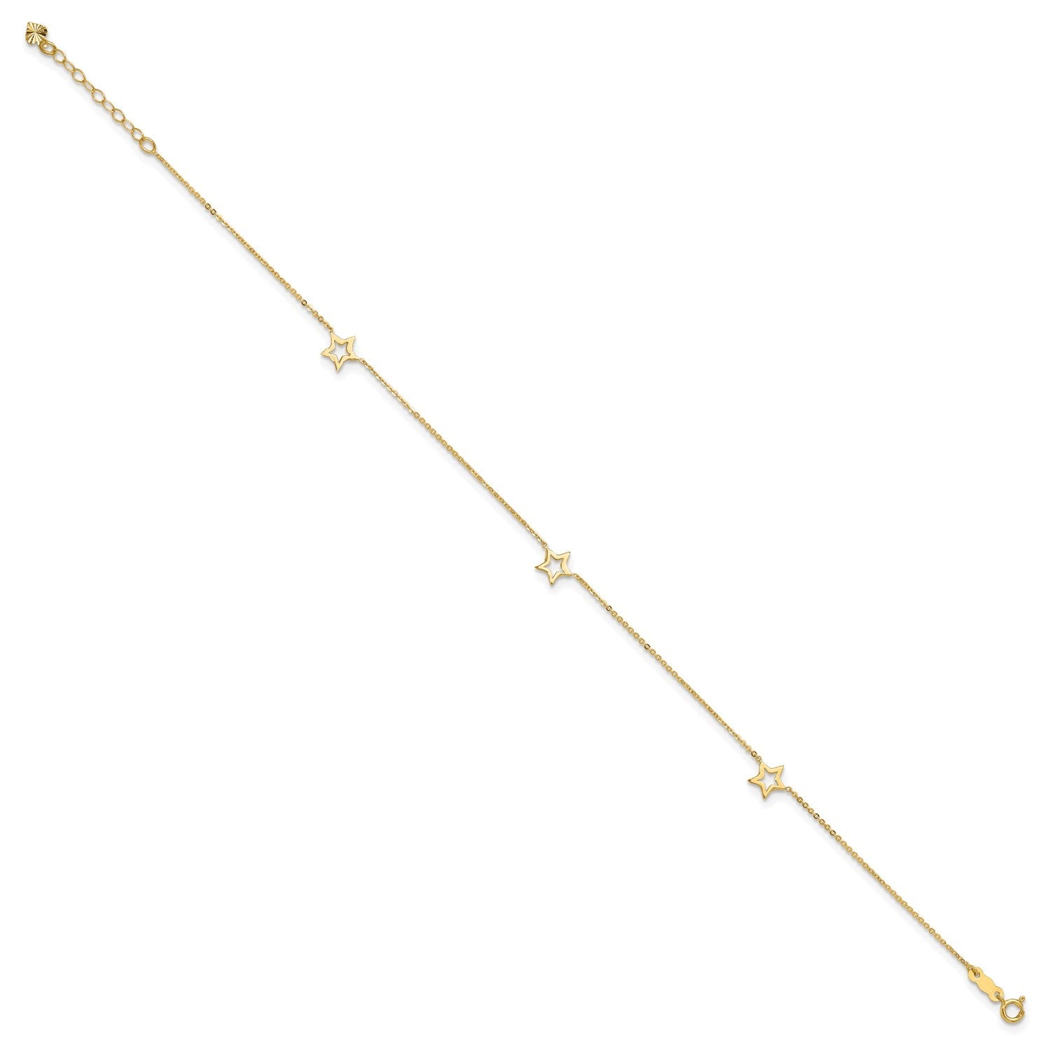 14k Real Yellow Gold Adjustable Star Charm 9 Inch to 10 Inch Adjustable Anklet
