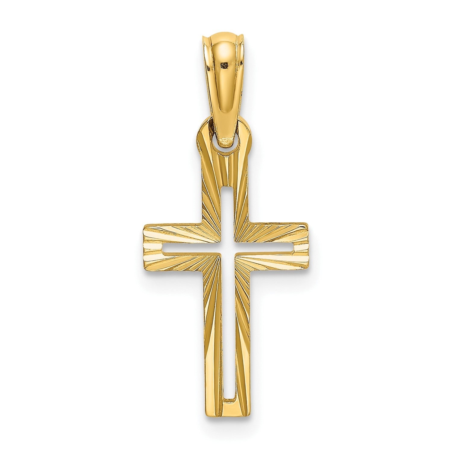 14K Real Yellow Gold D/C Cross Charm Pendant, Length 22mm