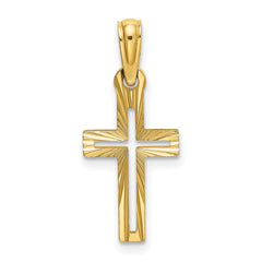 14K Real Yellow Gold D/C Cross Charm Pendant, Length 22mm