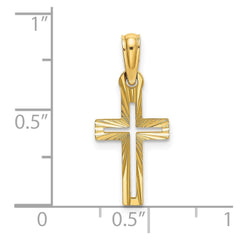 14K Real Yellow Gold D/C Cross Charm Pendant, Length 22mm