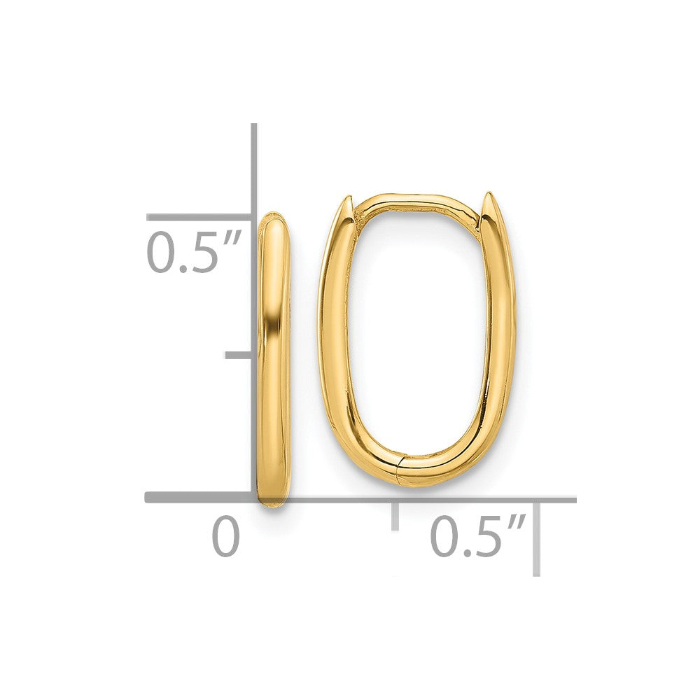 14k Real Yellow Gold High Polished Oval Hinged Hoop Earrings, 13mm