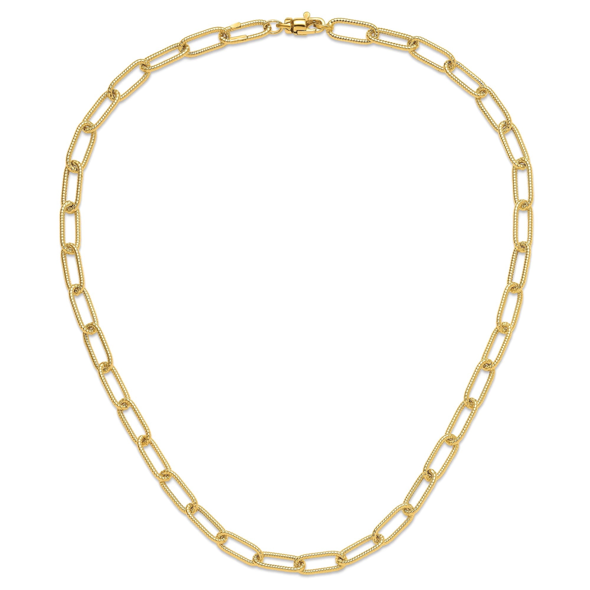 14k Real Yellow Gold Oval Link Paperclip Necklace, 6mm, 18