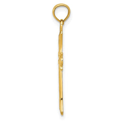 14k Real Yellow Solid Gold Fleur De Lis Cross Pendant, 30x16mm