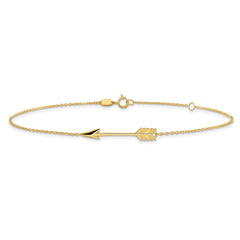 14k Real Yellow Solid Gold High Polished Arrow Anklet, Adjustable 9 to 10