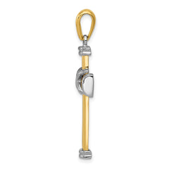 14k Two Tone Real Gold Cross Pendant Charm, 40x19mm